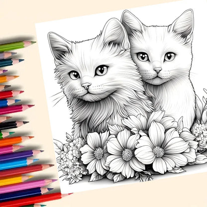 Animal Paradise Coloring Book for Adults - Therapeutic Art Therapy Featuring Cute Cats and Floral Designs
