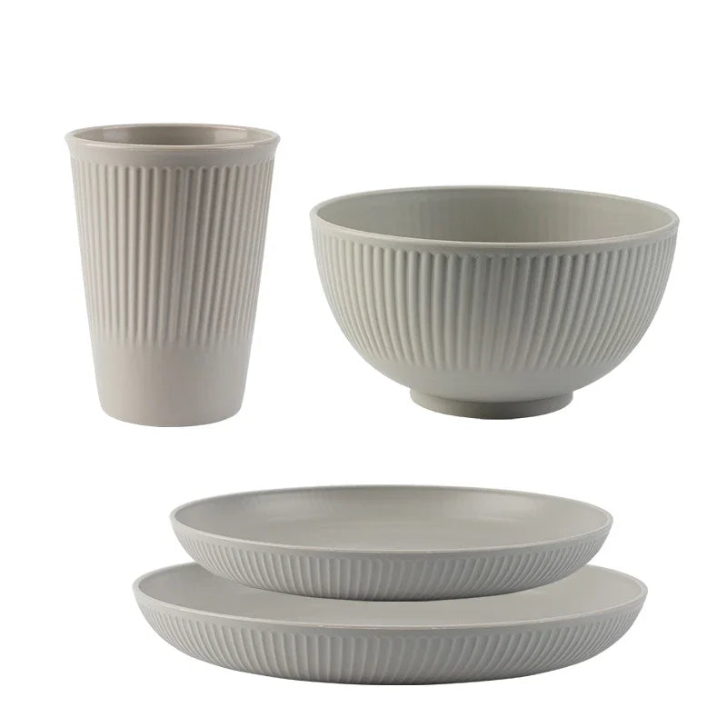 Wheat Straw Cutlery Set 4Pcs Bowl Cup Dish Set Portable Tableware Set Dinnerware Kits for Picnic Camping