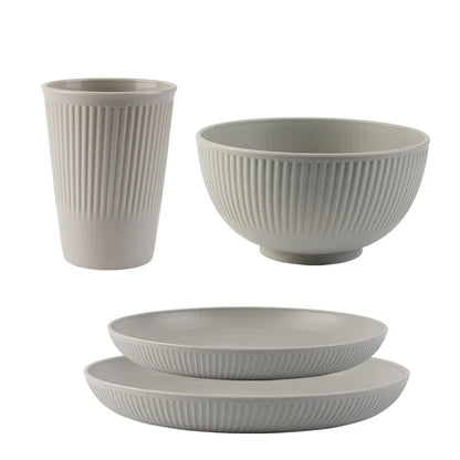 Wheat Straw Cutlery Set 4Pcs Bowl Cup Dish Set Portable Tableware Set Dinnerware Kits for Picnic Camping