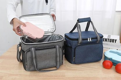 15L Portable Large Insulated Lunch Bag Black Waterproof Leak-proof Thickened Handheld Shoulder Carry Outdoor Picnic Lunch Bag