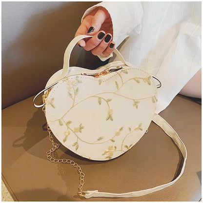 Sweet Lace Round Handbags High Quality PU Leather Women Crossbody Bags for Women 2025 Small Fresh Flower Chain Shoulder