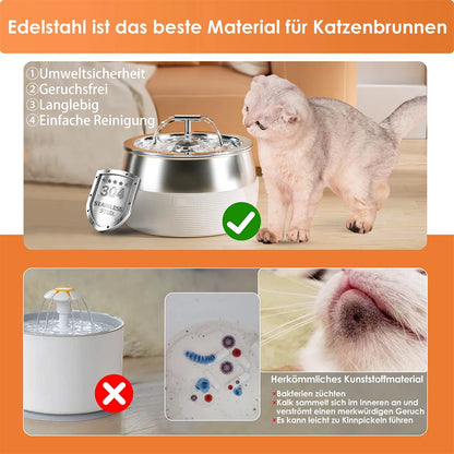 Cat Water Fountain Stainless Steel 3L Automatic Ultra Quiet Dog Water Dispenser Faucet Shape Water Fountain for Cats Dogs Bowl