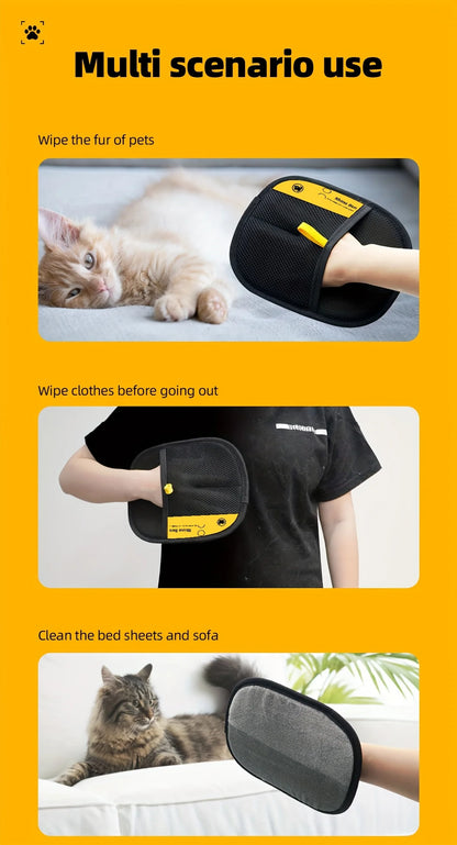 Upgrade Edition Large Pet Static Hair Removal Gloves - Black Polypropylene Cat Grooming Gloves with Yellow Accents