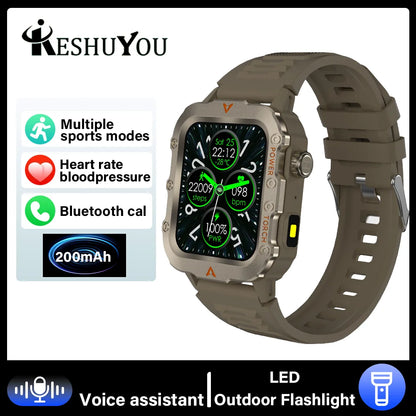 KESHUYOU 2025 New Sports Smart Watch Bluetooth Talk LED Flashlight Multi-function Outdoor Sports Smart Watch for Men Women