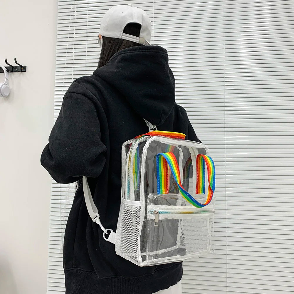 Transparent PVC Outdoor Sports Fitness Knapsack Casual Travel Visible Backpack Large Capacity Waterproof Top-Handle SchoolBag