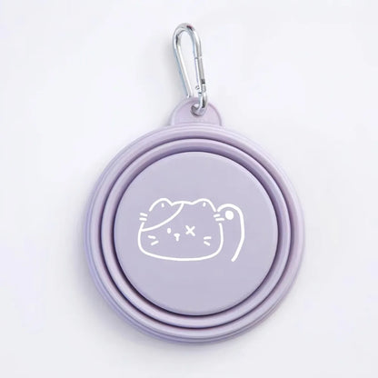 350ml Macaron Pet Bowl TPE Cartoon Pattern Puppy Feeding Bowl Collapsible with Hanging Holes Portable Pet Bowl for Dogs Cats