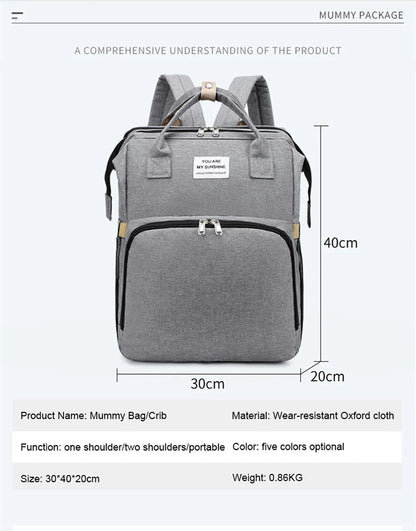 New Folding Mommy Bag Lightweight Portable Folding Crib Bed Large-capacity Baby Backpack Mommy Baby Diapers Bags Outting Bag