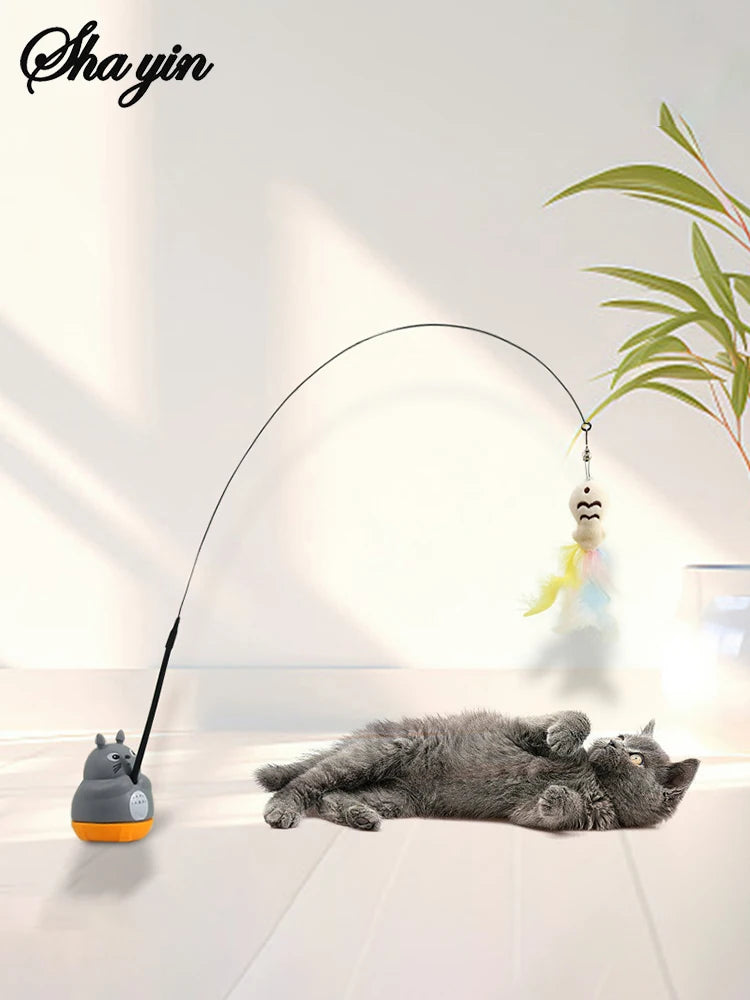 1PC Pet small cat fishing and cat teasing stick 360 degree rotation with feather bells and steel wire cat teasing stick