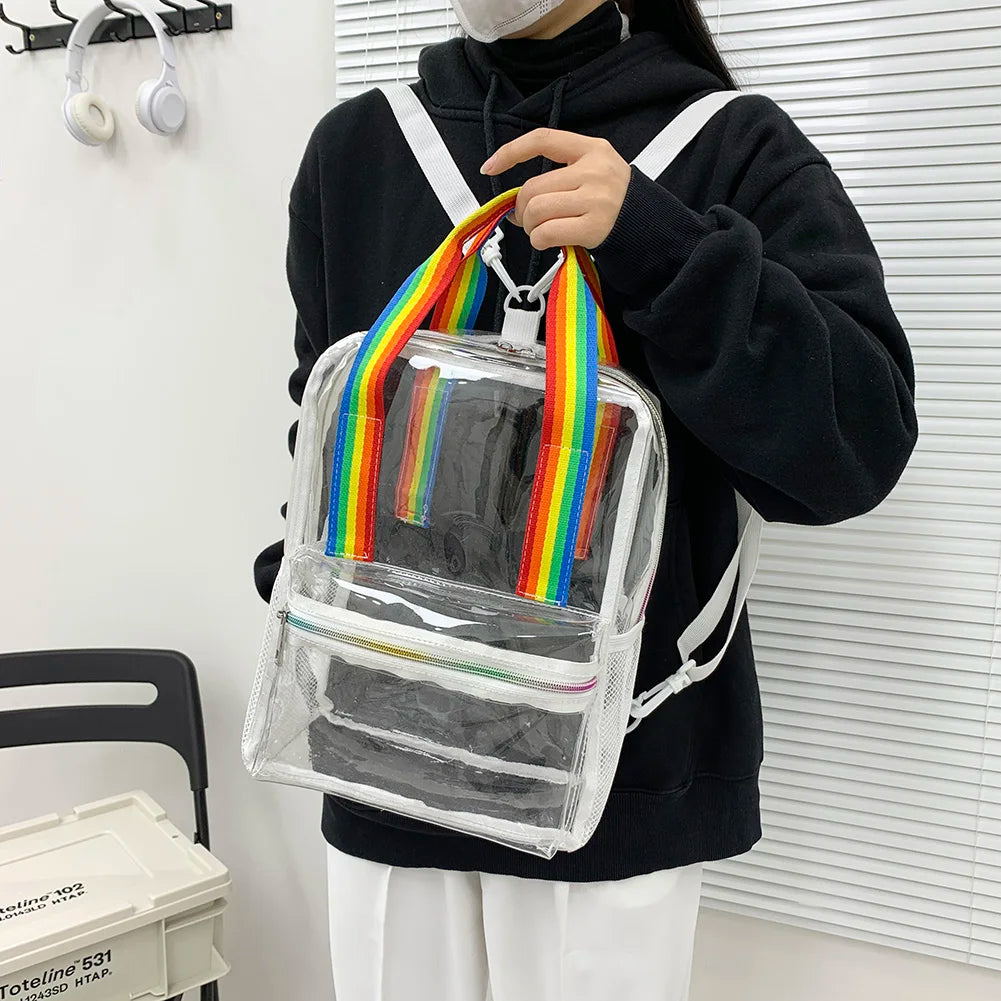 Transparent PVC Outdoor Sports Fitness Knapsack Casual Travel Visible Backpack Large Capacity Waterproof Top-Handle SchoolBag