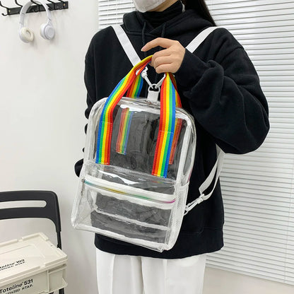 Transparent PVC Outdoor Sports Fitness Knapsack Casual Travel Visible Backpack Large Capacity Waterproof Top-Handle SchoolBag