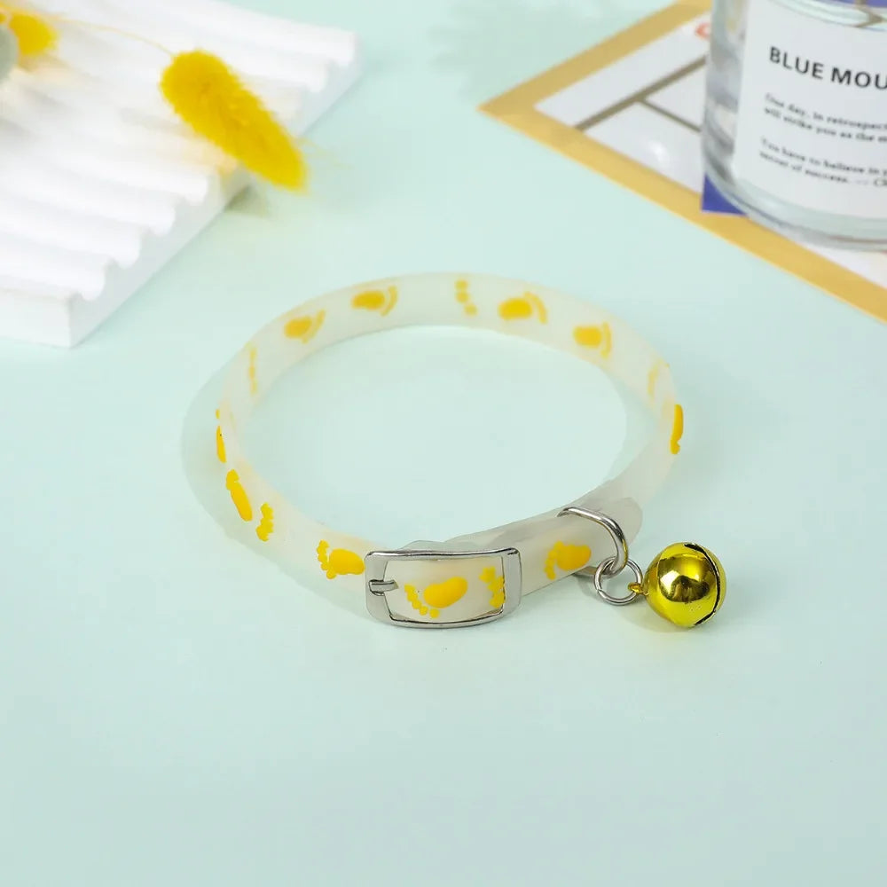 Pet Fluorescent Luminous Silicone Footprint Collar Cat Dog Luminous Collar Night Puppy Kitten Outdoor Anti-loss Pet Supplies