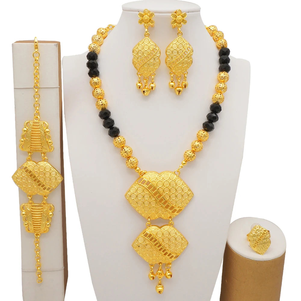 2023 Fine Jewelry Sets For Women Dubai Bridal Wedding Gifts Necklace Bracelet Earrings Ring Jewellery Set African Bead jewelry
