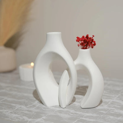 Hollow Nordic Modern Ceramic Vase Set of 2 for Modern Home Decor,Plastic imitation ceramic Hollow Flower Vases for Living Room