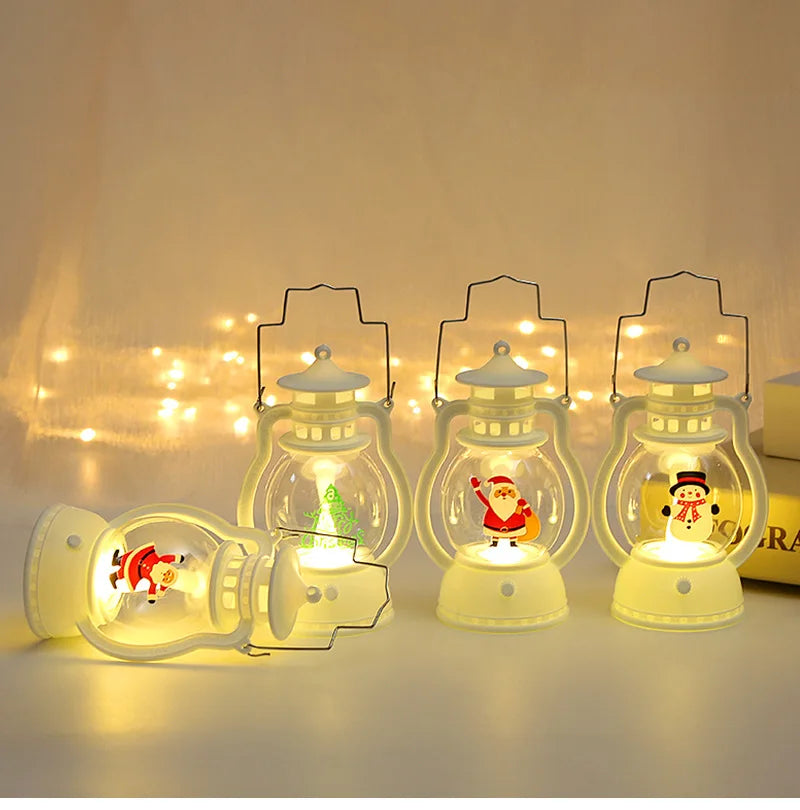 Christmas Small Night Light Portable Battery Powered Hanging Lanterns Festive Party Christmas Ornaments Santa Claus Decor LED
