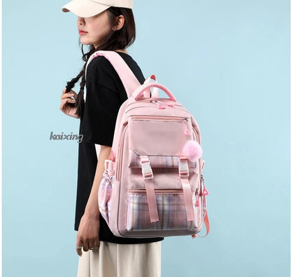 Lovely Kuromi Melody Backpacks Cosplay Plaid Women Men multi-pocket Lightweight School Bags Travel Ins Capacity Laptop Mochilas