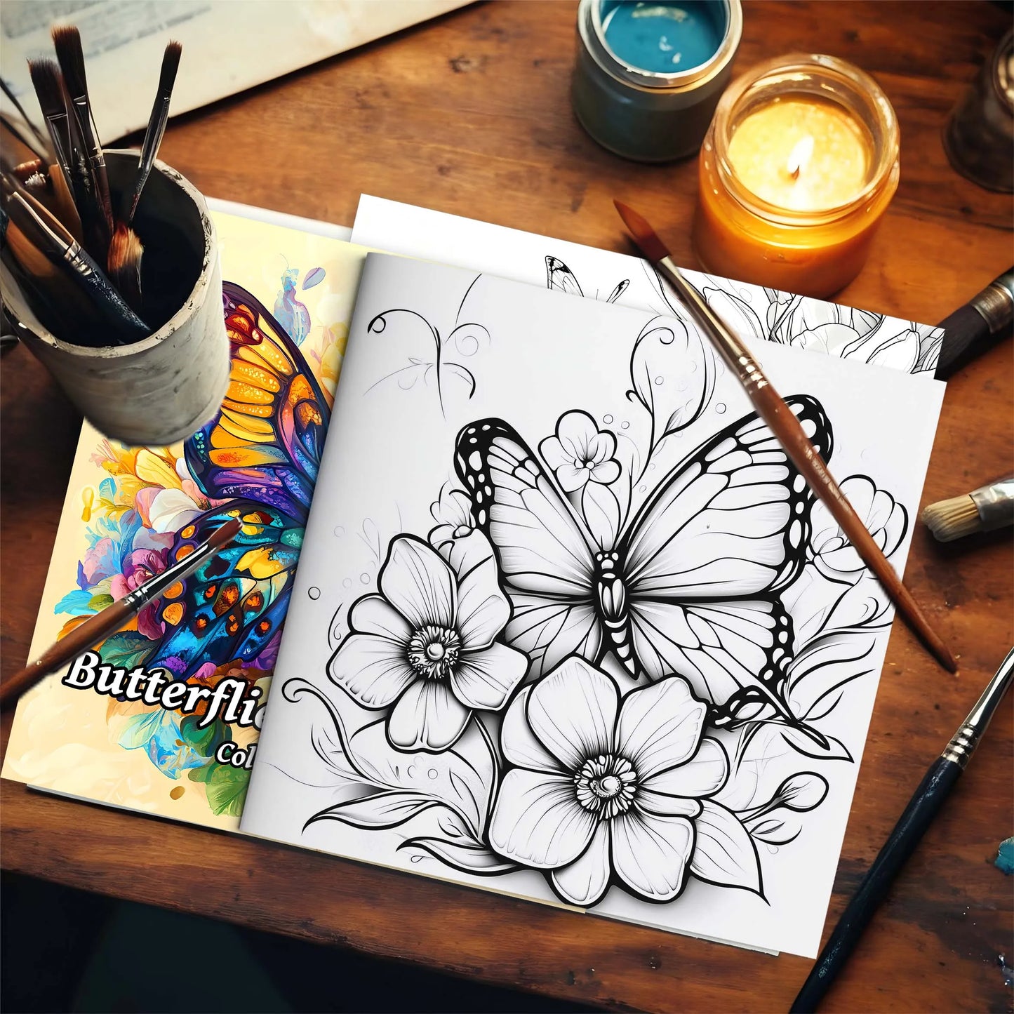 Butterfly and Flowers Adult Coloring Book - 20*20cm 24 Page Art Coloring Book - Helps Reduce Stress and Ease Emotions
