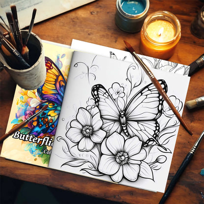 Butterfly and Flowers Adult Coloring Book - 20*20cm 24 Page Art Coloring Book - Helps Reduce Stress and Ease Emotions