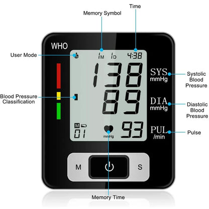 Electronic Blood Pressure Monitor Wrist Cuff Tonometer Digital Sphygmomanometer Electronic Bp Monitors Blood Meter for Home Use
