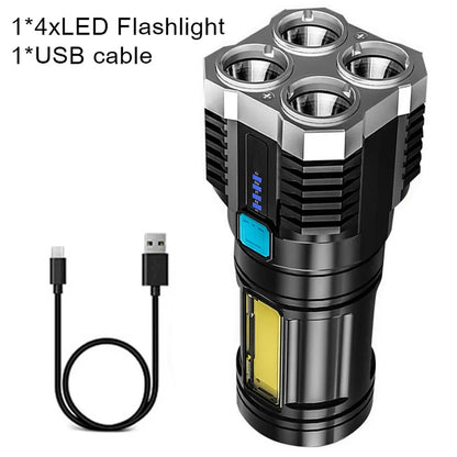 High Power LED Flashlights Camping Torch With 4 Lamp Beads And COB Side Light Rechargeable Portable Hand Lantern 4 Lighting Mode
