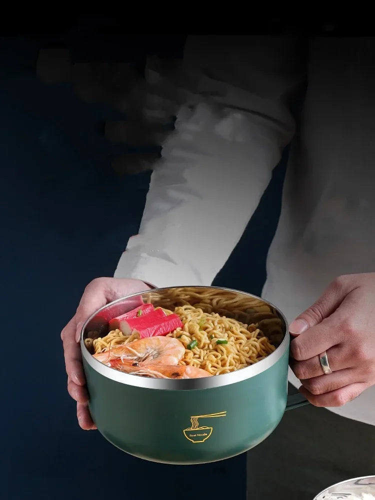 Ramen Bowl 304 Stainless Steel Noodle Bowl with Lid Heat Resistant Instant Noodles Bowls Cooker Tableware Kitchen Accessorie