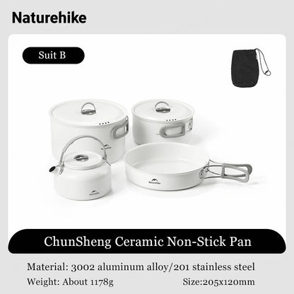 Naturehike Ceramic Non Stick Pot Outdoor Camping Portable Kitchenware BBQ Picnic Kettle Frying Pan Cookware Barbecue Tablewar