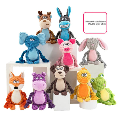 Dog Enrichment Toy Cute Animal Rope Dog Toy Plush Puppy Chew Pet Squeak Toy Cartoon Interactive Games For Dogs Stuff For Dogs