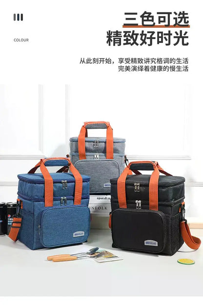 Portable Thermal Lunch Bag Picnic Food Cooler Bags Insulated Case Durable Waterproof Office Lunchbag Shoulder Strap Cooling Box