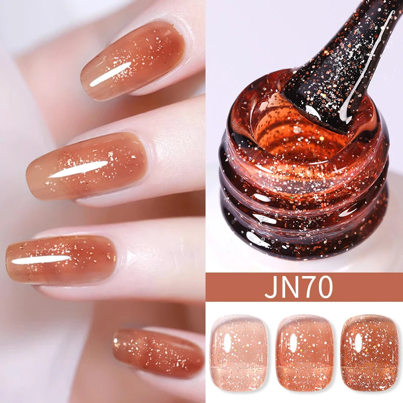 BORN PRETTY 10ml Wine Red Glitter Jelly Nude Gel Nail Polish Soak Off Translucent Color UV Light Cure for Nail Art DIY at Home