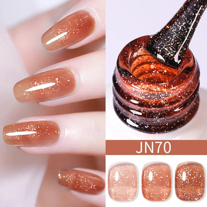 BORN PRETTY 10ml Wine Red Glitter Jelly Nude Gel Nail Polish Soak Off Translucent Color UV Light Cure for Nail Art DIY at Home
