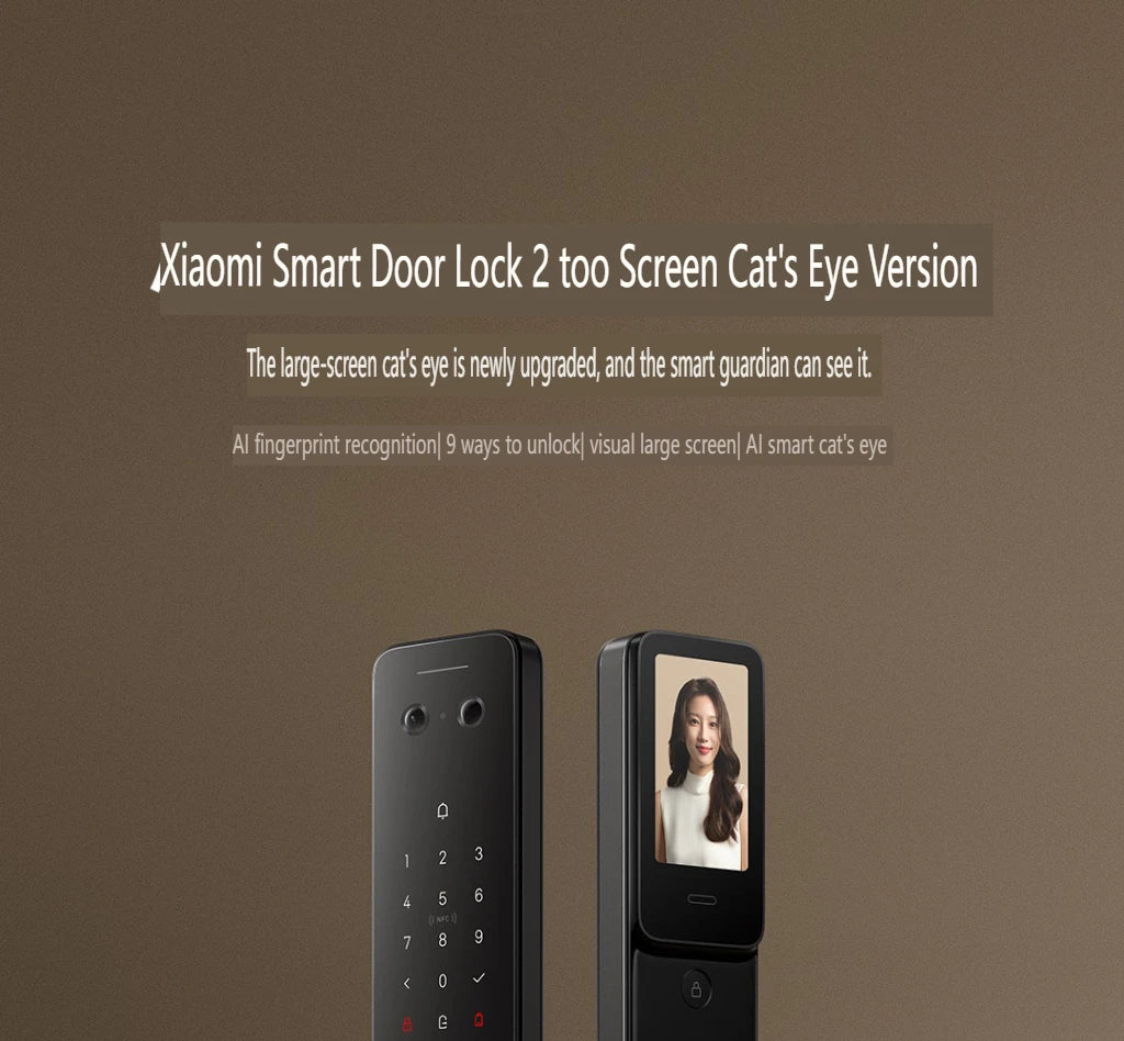2025 Xiaomi Smart Door Lock 2 Cat Eye Visual Screen Fingerprint Bluetooth NFC Unlock For MiHome Push-pull Lock With Camera