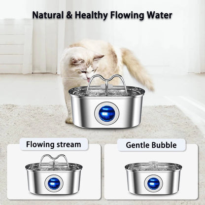108oz/3.2L Cat Water Stainless Steel Pets Dispenser With LED Light Silent Pump Automatic Fountain For Cat Dog Drinking Bowl