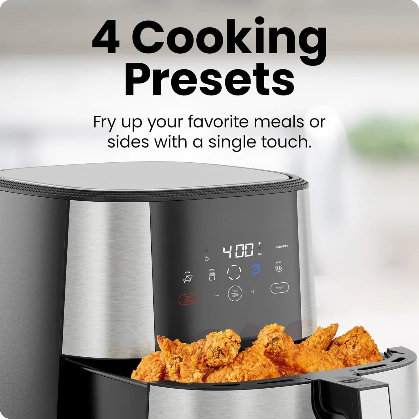 Touch Air Fryer, XL 8-Qt Family Size, One-Touch Digital Control Presets, French Fries, Chicken, Meat, Fish