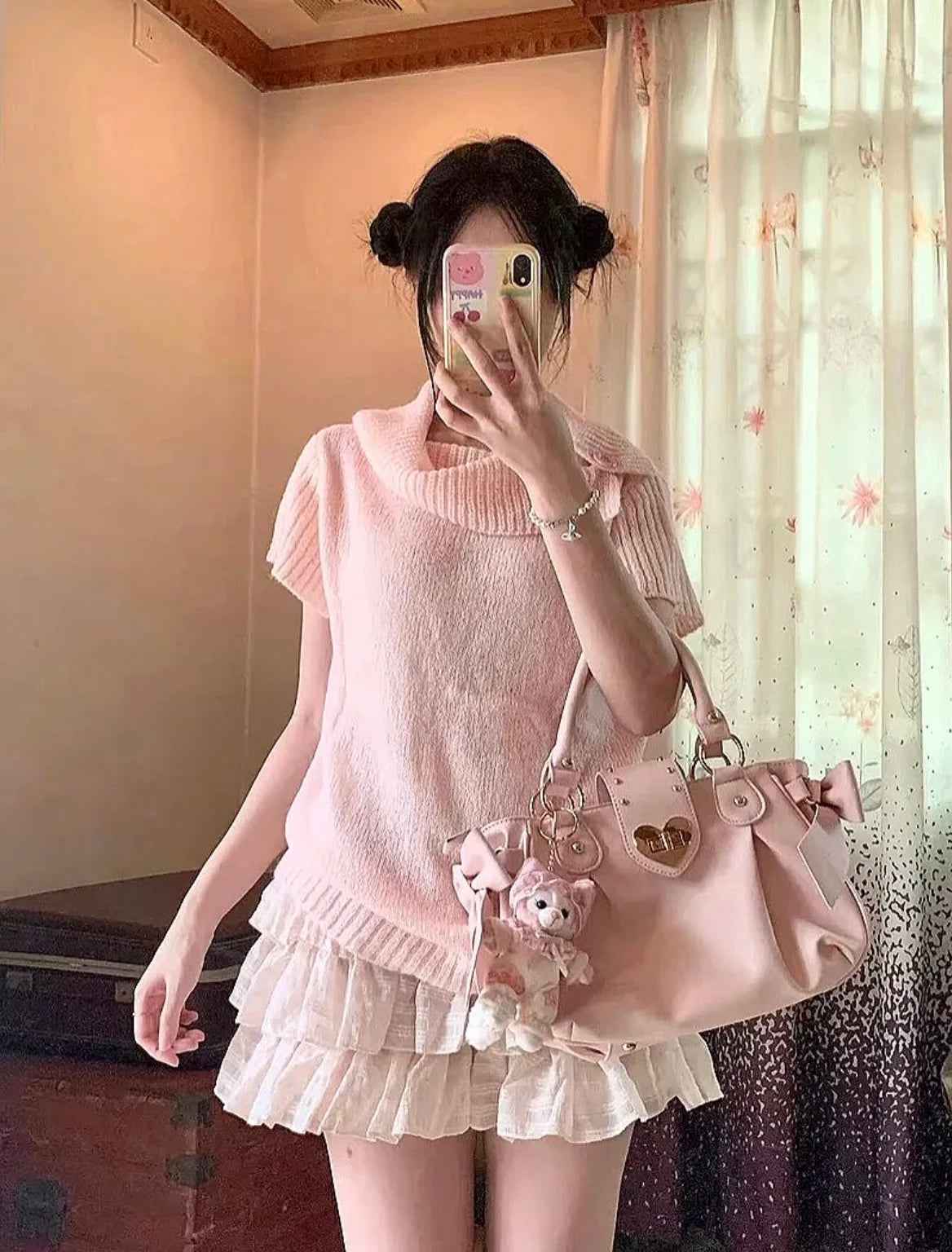 Sweet Bow Lolita Pink Hand Bag Purse Women Harajuku Love Heart Soft Crossbody Bag Lady Kawaii Large Capacity Shoulder Bag Female