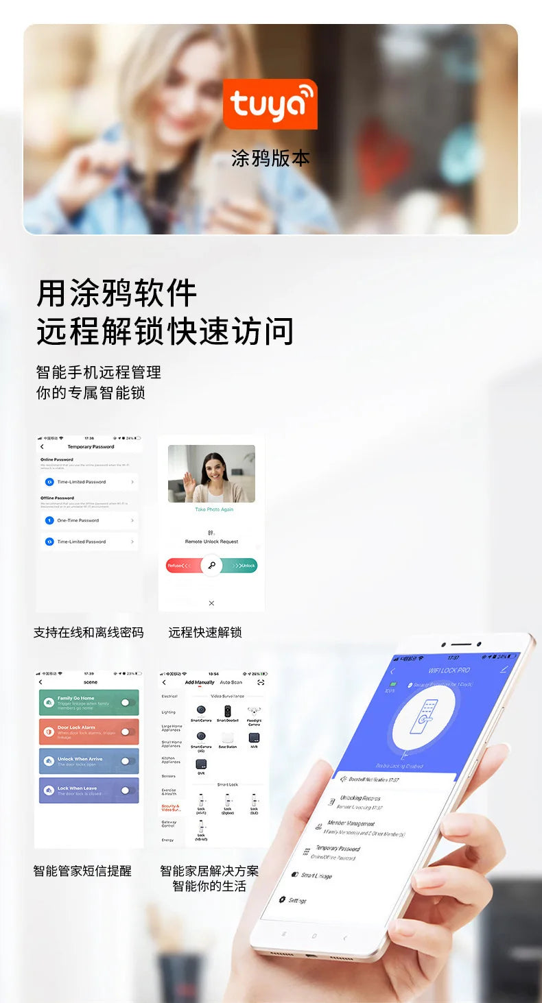 Facial Recognition Fingerprint Lock Home Anti-theft Door Visual Password Electronic Smart Door Lock Graffiti