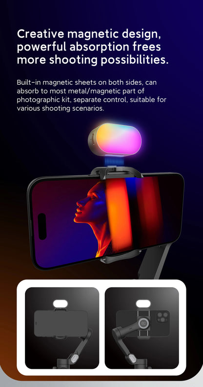 AOCHUAN RGB Magnetic Fill Light for Gimbal LED Video Photography Light 3 Brightness and 7 Color Adjustment for Phone Selfie Live