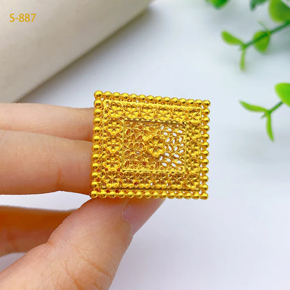 Luxury Dubai Rectangle Necklace And Earrings Jewelry Sets For Women Ethiopian Indian Bridal 24k Gold Color Set Wedding Party