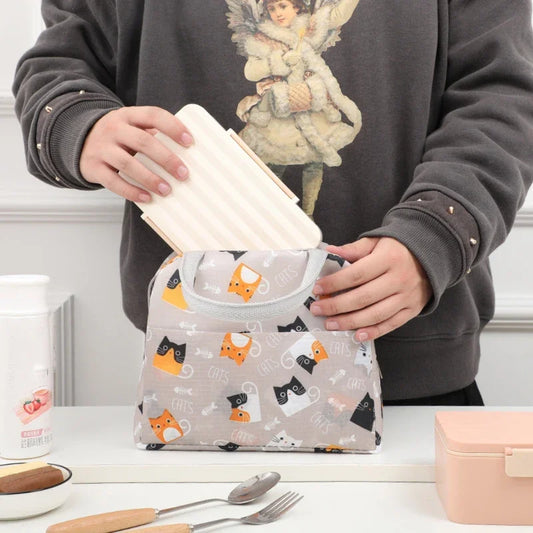 Large Capacity Lunch Bags Children's Cartoon Printed Lunch Bag Portable Picnic Tote Waterproof Heat Insulation Food Storage Bags
