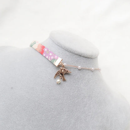 Fashion Women's Choker Necklace Lovely Gothic Pink Lace Pearl Pendant Elastic Short Clavicle Necklace Jewelry Gift For Girls