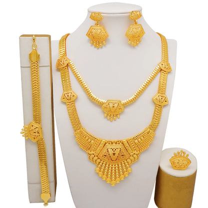 2023 Fine Jewelry Sets For Women Dubai Bridal Wedding Gifts Necklace Bracelet Earrings Ring Jewellery Set African Bead jewelry