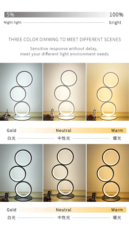 Dimming Table Lamp Intelligent Touch Ring Night Light Bedroom Simple Modern Living Room Lamp Monochrome Circle DeskTable Lamp