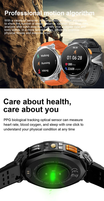 LIGE 1.85"HD Screen Outdoor Sport Smartwatch Men Heart Rate Flashlight Watch 730mAh Battery Waterproof Wireless Call Smart Watch