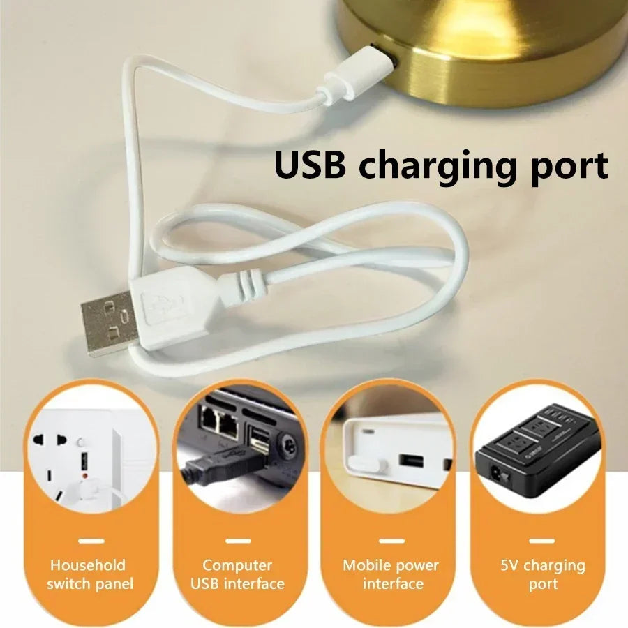 Retro LED Table Lamp Touch Dimmable Rechargeable Desk Light for Restaurant Coffee Bar Atmosphere Backlight Home Bedroom Decor