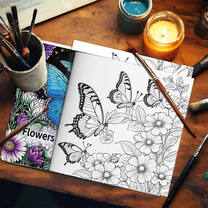 Flowers and Butterflies Coloring Book For Adult Relieve Stress Kill Time Graffiti Painting Drawing Art Books Perfect Gift