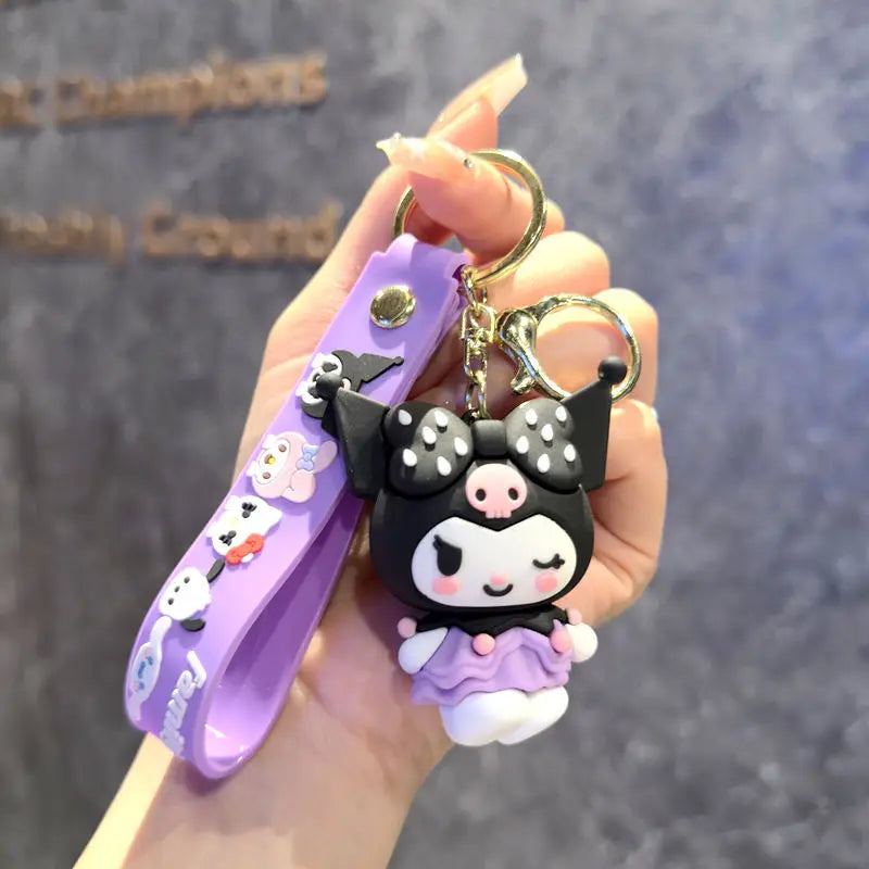 MINISO Cartoon Sanrio Cute Gothic's PVC Key Chain Bag Pendant Doll Rebellious Kuromi Pendant Car Key Chain for Kid Birthday Gift