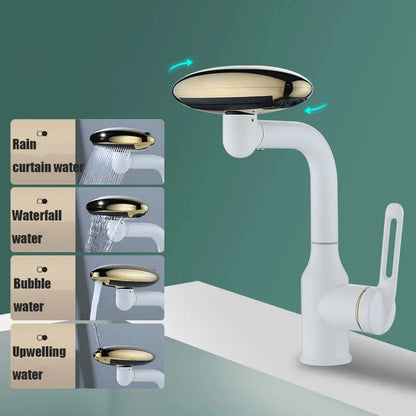 Torneira multifuncional para cascata, 4 modo de saída de água, torneira de pulverização, Rotação 360 °, água quente e fria, mist