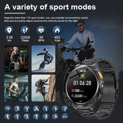 LIGE 1.85"HD Screen Outdoor Sport Smartwatch Men Heart Rate Flashlight Watch 730mAh Battery Waterproof Wireless Call Smart Watch