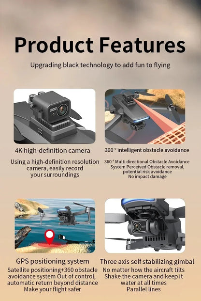 Drone W10 with 4.5 Inch Screen 3-Axis Anti-shake Gimbal Drones 4K Aerial Brushless RC Quadcopter 5G GPS 8K HD Cameras EIS Dron