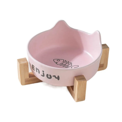 Ceramic Pet Bowl Cute Single/Double Bowl Dog Food Feeding Basin Large Capacity with Rack Pet Drinking Feeder Neck Protection
