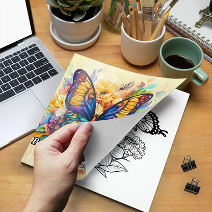 Butterfly and Flowers Adult Coloring Book - 20*20cm 24 Page Art Coloring Book - Helps Reduce Stress and Ease Emotions