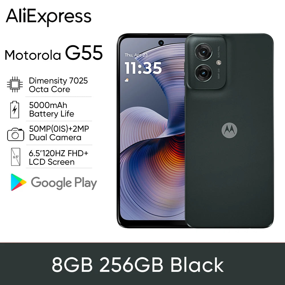 Motorola Moto G55 5G Smartphone 6.5'' 120Hz FHD+ Screen 50MP Dual OIS Camera Dimensity 7025 Octa Core 5000mAh Battery